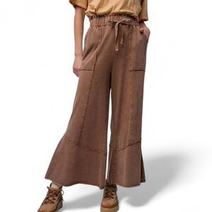 Boutique Easel Feeling Good Comfy Pull On Wide Leg Pants Size Small in Brown